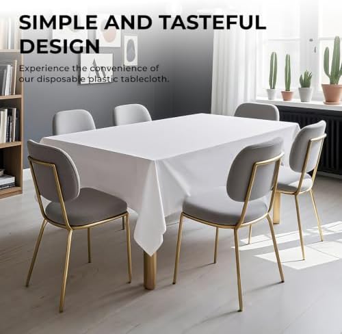 6 Pack Premium Disposable Plastic Tablecloth 54" x 108" Party Table Cloths Disposable for 6 to 8 Foot Tables Indoor or Outdoor Parties Birthdays Weddings Christmas Anniversary Buffet Table (White)