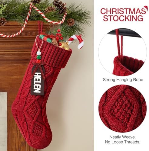 Hommtina Christmas Stockings, Personalized Christmas Stockings 18 Inches Large Size Cable Knitted Stocking Gifts (6pcs red&Green)