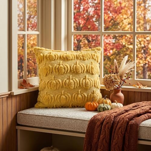AVOIN colorlife Yellow Fall Pumpkin Throw Pillow Covers 20x20 Inch