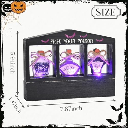 Valery Madelyn Halloween Decorations Indoor with Purple LED Lights, Lighted Spooky Halloween Decor Pick Your Poison Tabletop Sign, Witch Decorations for Home Party Office, 8 Inch
