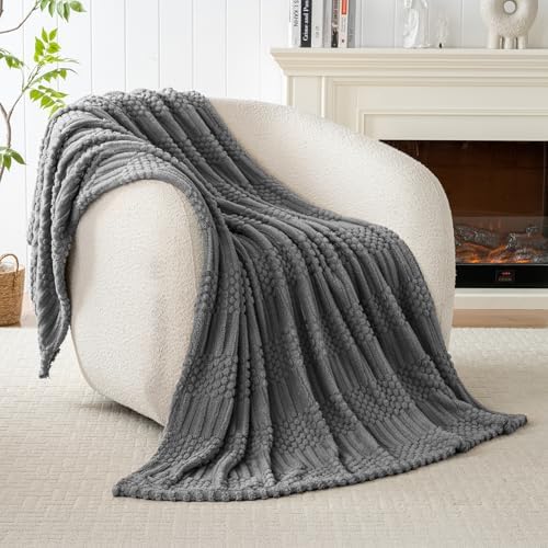60x80 Inch Grey Twin Blanket - Soft & Fluffy Fleece, Cute & Aesthetic, Perfect for Sofa, Couch, Chair, Bed, Living Room
