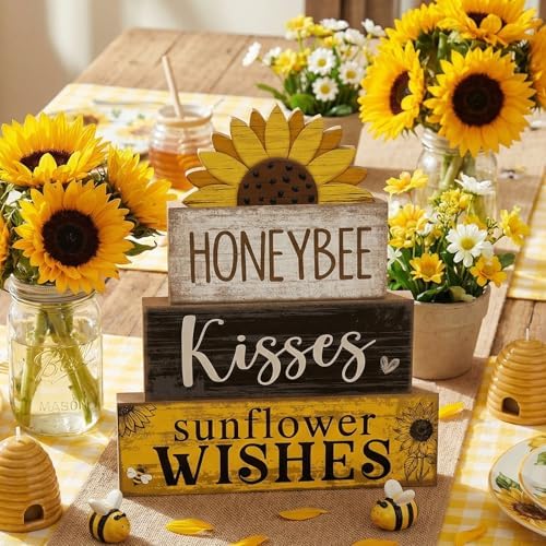 Lineshading 4 Pcs Sunflower Table Decor Farmhouse Summer Tiered Tray Decor
