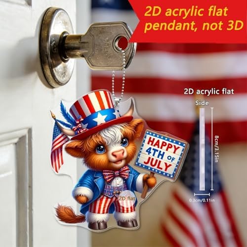 6 Pcs 4th of July Hanging Ornaments 2D Acrylic Independence Day Tree Decorations Cute Cartoon Animal Hanging Tree Ornament with Ropes 250th Anniversary Hanging Pendant for Holiday Party Supplies