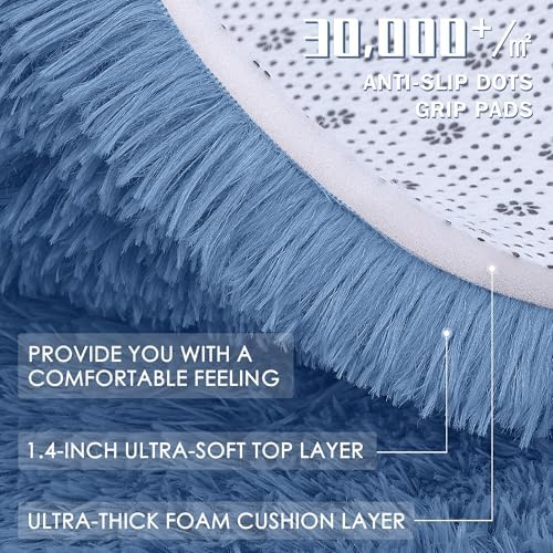 OLANLY Blue Round Rugs for Bedroom - Machine Washable, 2 ft Circle Area Rugs for Living Room, Soft and Fluffy Shaggy