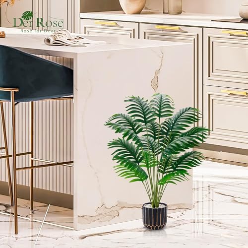 Der Rose 28" Fake Palm Tree in Black Gold Pot for Living Room Decor
