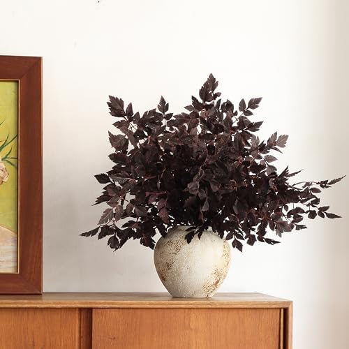 PERFNIQUE 4 Pack Artificial Plum Cimicifuga Leaf Sprays, 24" Faux Ramosa Branches for Vase, Fall Floral Stems for Table Centerpiece, Farmhouse, Wedding, Mantel, or Halloween Decor