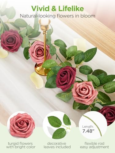 InnoGear Fake Roses 50 Pcs Shades of Dusty Flowers Artificial Faux Floral