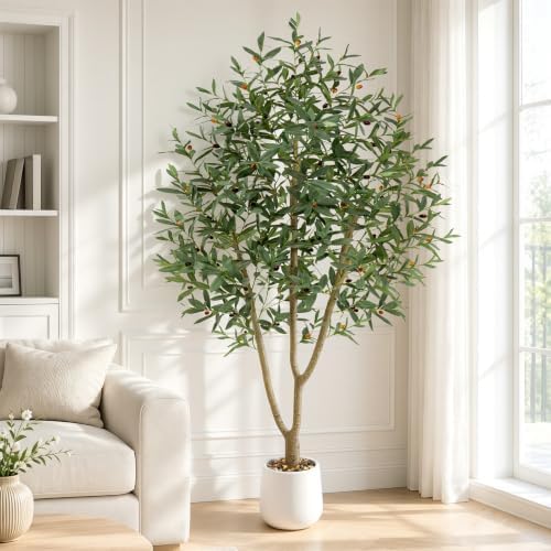 6ft Artificial Olive Tree with Tall Exquisite Planter | Realistic Faux Olive Tree with Thick Trunk and Lifelike Leaves