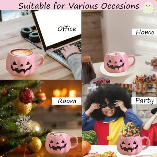 HS&ROXIN Halloween Mug Novelty Pumpkin Mug 3D Cute Ceramic Pink Cup Halloween Coffee Cup Spooky Fall Decor and Christmas Birthdays Perfect Gifts for Kids and Adults Men Women (Pink)