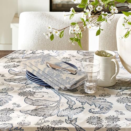 Blue Vintage Cloth Napkins Set of 12 - French Country Toile de Jouy Reusable Napkins 15x15 Inch - Shabby Chic Linen Cotton Dinner Napkins Towels for Everyday Use,Machine Washable Dish Cloth Gift