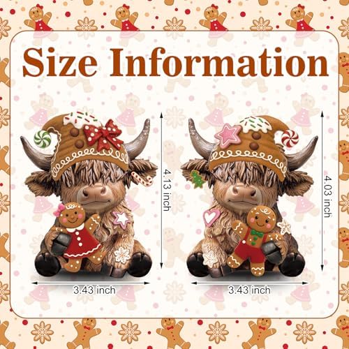 Karenhi 2 Pcs Highland Cow Figurines Resin, Gingerbread Christmas Decor