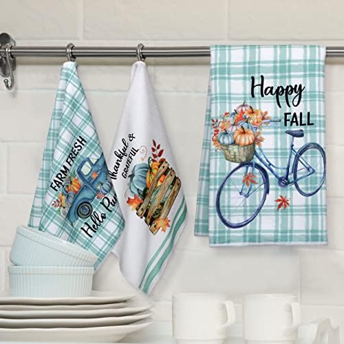 Sratte 6 Pcs Fall Kitchen Towels Blue Pumpkin Buffalo Plaid Dish Towels