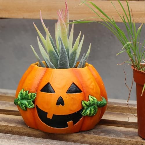 JOYO Halloween Planter Pot Decor - Skeleton Flower Planter Pot,Pumpkin Bucket Vase,Cute Skull Bucket Vase,Skull Candy Bowl Gothic Ornaments for Home Indoor Outdoor Garden (Pumpkin)
