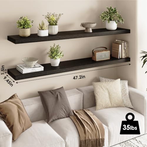 Fixwal Floating Wall Shelves for Decor (Black, Set of 2, 47.2Inch)