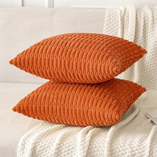 MIULEE Fall Corduroy Decorative Throw Pillow Covers 20x20 Orange Pack of 2