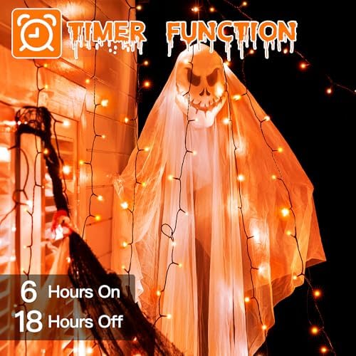 Guhope 66FT 200 LED Halloween Lights, Orange Halloween Lights Outdoor with 8 Lighting Modes, Waterproof String Lights for Halloween Christmas Outdoor Party Yard Garden Decoration
