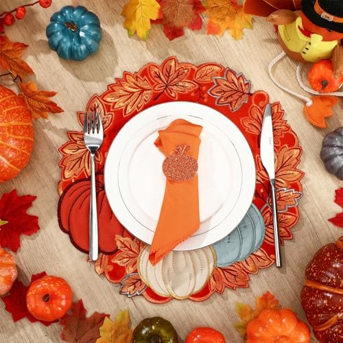 HunnmingRe 6 Pcs Fall Pumpkin Placemat, Velvet Thanksgiving Table Placemat