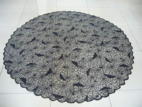 70-Inch Round Cobweb Table Topper, Halloween Bat Spider Web Tablecloth