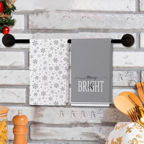 JOOCAR Christmas Snowflake Kitchen Towels Grey Snowflake Dish Towels Set of 2, 16x27 Inch Seasonal Winter Holiday Decor Drying Dishcloth, Chrismtas Decoration Hand Towels for Bathroom Kitchen