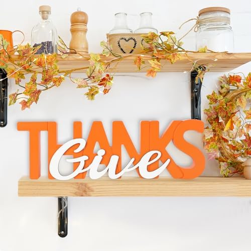 COCHIE Wooden Thanksgiving Give Thanks Sign, Fall Decorations for Home, Office, Shelf, Mantel, Indoor, Wood Thanksgiving Decor, Autumn Table Top Party Decoration (Give Thanks)