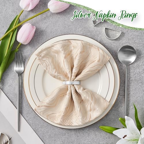 APTWOW Silver Napkin Rings Set of 6, Thanksgiving Christmas Table Decor