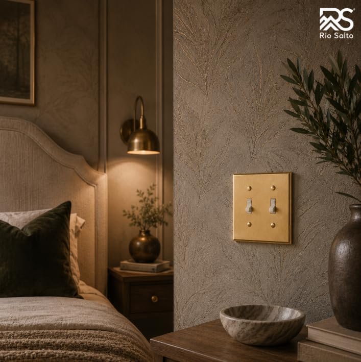 Rio Salto BRASS Decorative Light Switch Cover Double Toggle Switch Plate Flip Switch Wall Plate Brushed Brass Gold 2