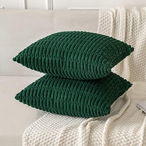 MIULEE Euro Sham Corduroy Decorative Throw Pillow Covers 22x22 Dark Green