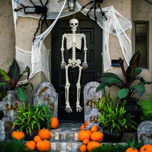 5.4Ft Posable Halloween Skeleton with Dog Cat Skeleton for Halloween Decor