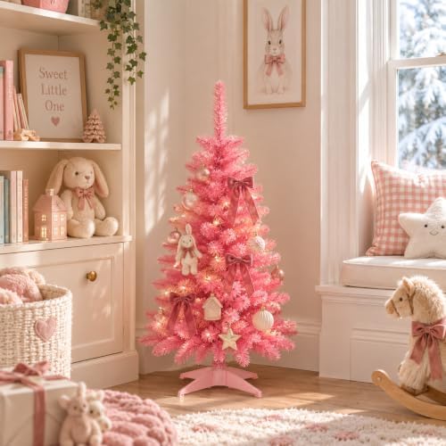 4FT Hot Pink Artificial Small Christmas Tree Mini Tabletop Decor