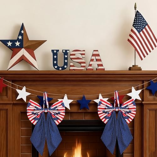 Suncalla 2 Pcs Blue Eagle 4th of July Patriotic Wreath Bows 18'' x 12''
