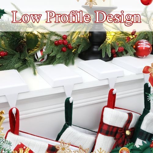 4-Pack Christmas Stocking Holders for Mantel, Weighted Metal Hooks, White