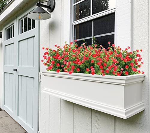 RECUTMS 12Pc Artificial Red Flowers Artificial Eucalyptus Front Porch Decor