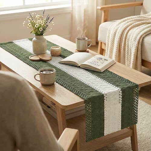 Artoid Mode Army Green Farmhouse Woven Table Runner 12x108 Inch
