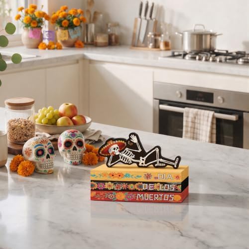 Smile Dia de Los Muertos Wooden Book Stack Decor