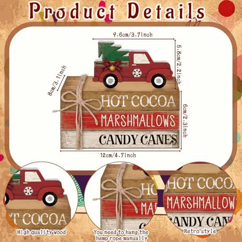 4 Pcs Christmas Tiered Tray Decor Red Truck Wooden Book Signs