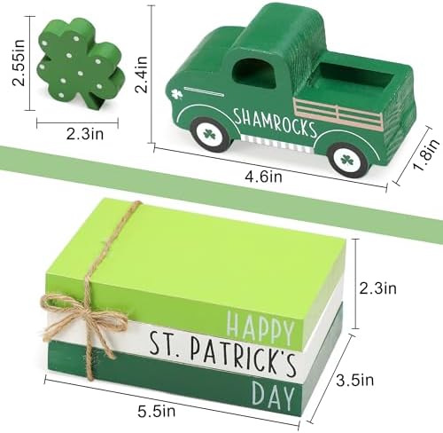 St. Patrick's Day Decor with Shamrock - Decorations for Tabletop Tiered Tray, Farmhouse Wooden Truck Signs with Book Stack, Coffee Bar Accessories, Home Bedroom Living Room Shelf and Mantle Decor