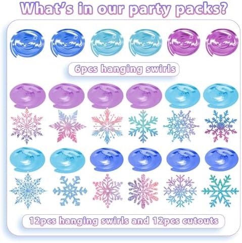 30Pcs Winter Snowflake Hanging Swirl, Frozen Snowflake Ceiling Streamers Hanging Decorations for Christmas Winter Wonderland Frozen Party Supplies