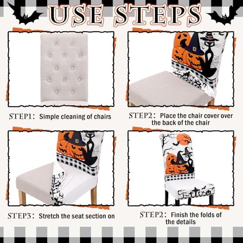 FuWeave 6 Pcs Halloween Chair Covers Spooky Ghost Dining Chair Covers