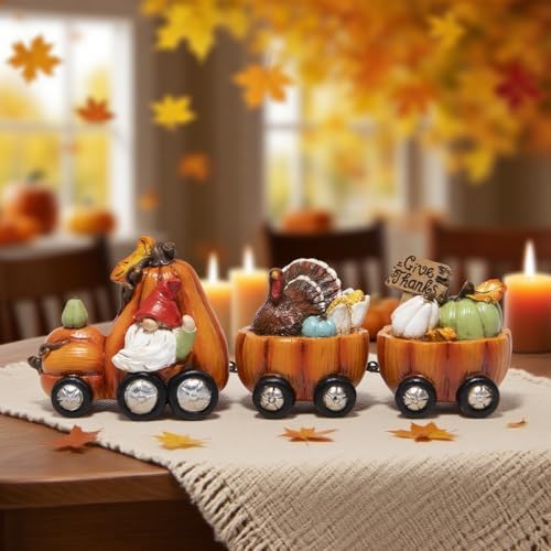 Hodao Fall Pumpkin Train Decoration Indoor,Thanksgiving Gnome Centerpiece