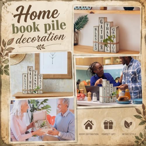 Lineshading 4 Pcs Inspirational Table Decor Wooden Book Gather Blessed Sign