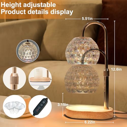 Candle Warmer Lamp with Timer, Round Glass Shade with Rainbow Finish
