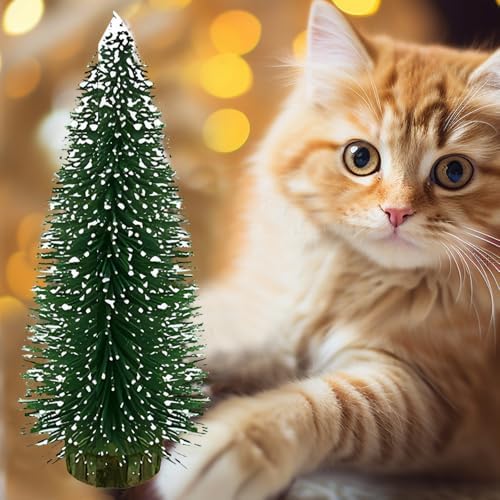 Yahpetes Christmas Trees 8 Pcs Mini Christmas Trees Decor Artificial Christmas Tree Bottle Brush Trees Sisal Snow Pine Trees for DIY Crafts Home Table Decor (8 Pcs Green)