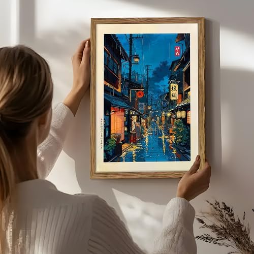 Framed Japanese Wall Art, Asian Tokyo Tea House Canvas Wall Decor Painting, Cool Japanese Night Posters Prints Pictures