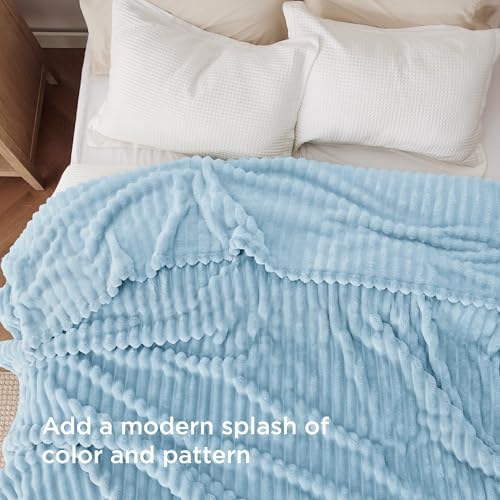 Bedsure Soft Full Size Fleece Blankets for Bed Light Blue 84"x90"