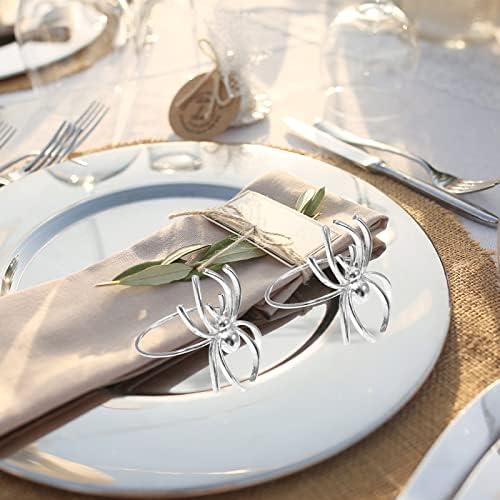 STOBOK Spider Napkin Rings Set of 6 for Home Kitchen Dining Room Table Napkin Rings Horror for Wedding Party Banquet Halloween (Silver)