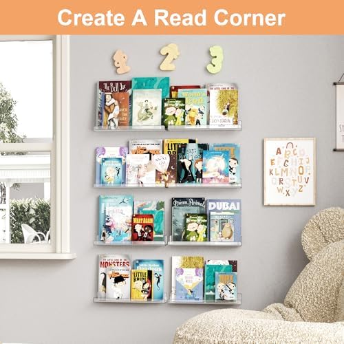 upsimples 8 Pcs 15" Acrylic Shelves for Wall Display and Storage, Clear