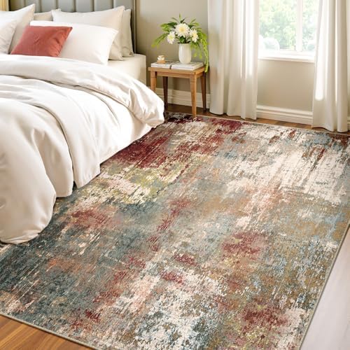 RELEANY Washable 4'x6' Abstract Area Rug for Living Room Rustic Brown