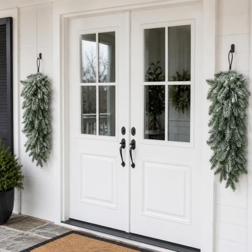 4 Pcs Extra-Long Snow Christmas Teardrop Swag, Artificial Frosted Door Swag