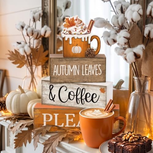 Lineshading 4 Pcs Fall Coffee Table Decor Fall Decor for Home Pumpkin Latte