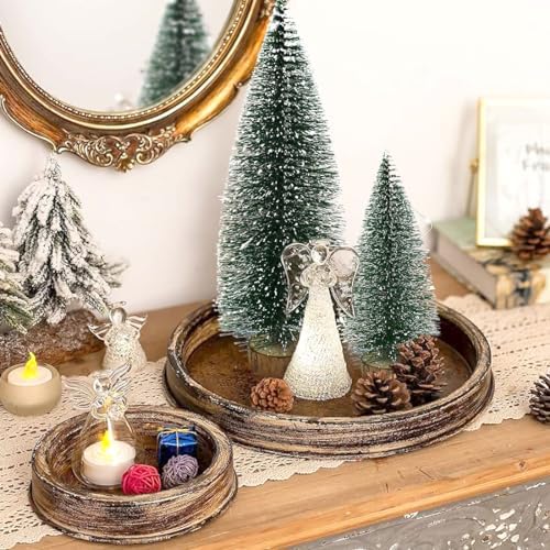 5PCS Small Christmas Trees, Bottle Brush Christmas Trees Mini Sisal Snow Frost Trees Pine Trees with Wood Base Tabletop Mini Christmas Village Tree for Holiday Decorations
